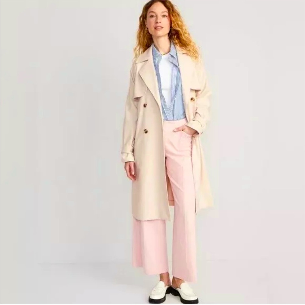 Old Navy Double-Breasted Tie Belt Crepe Trench Coat